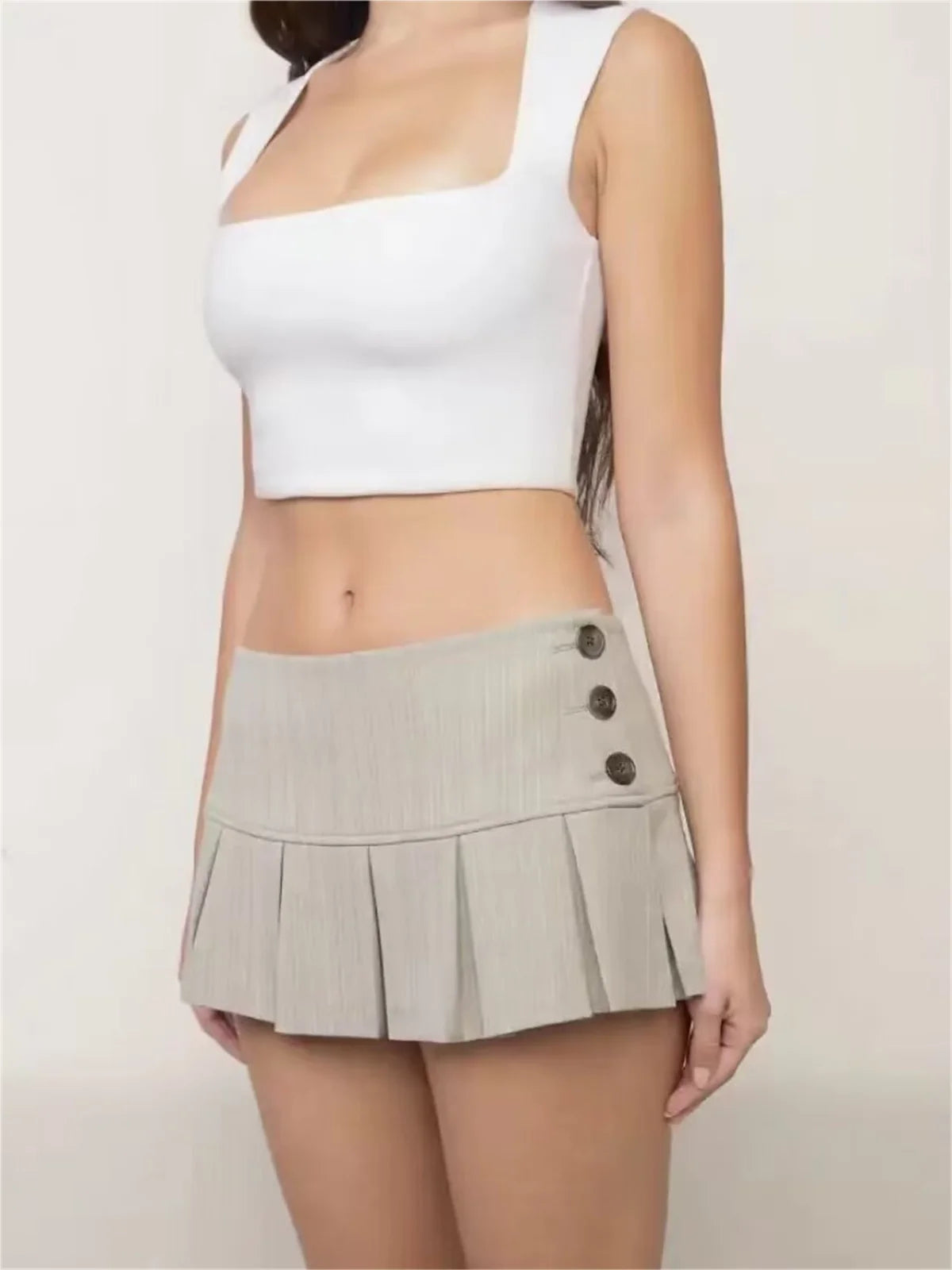 Low Waisted Pleated Mini Skirt