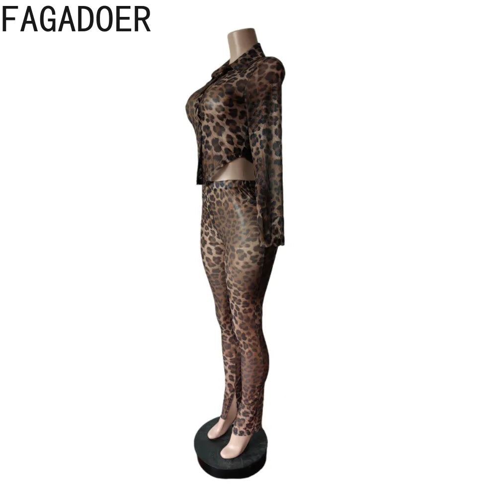 FAGADOER Leopard Print 2 Pieces Set