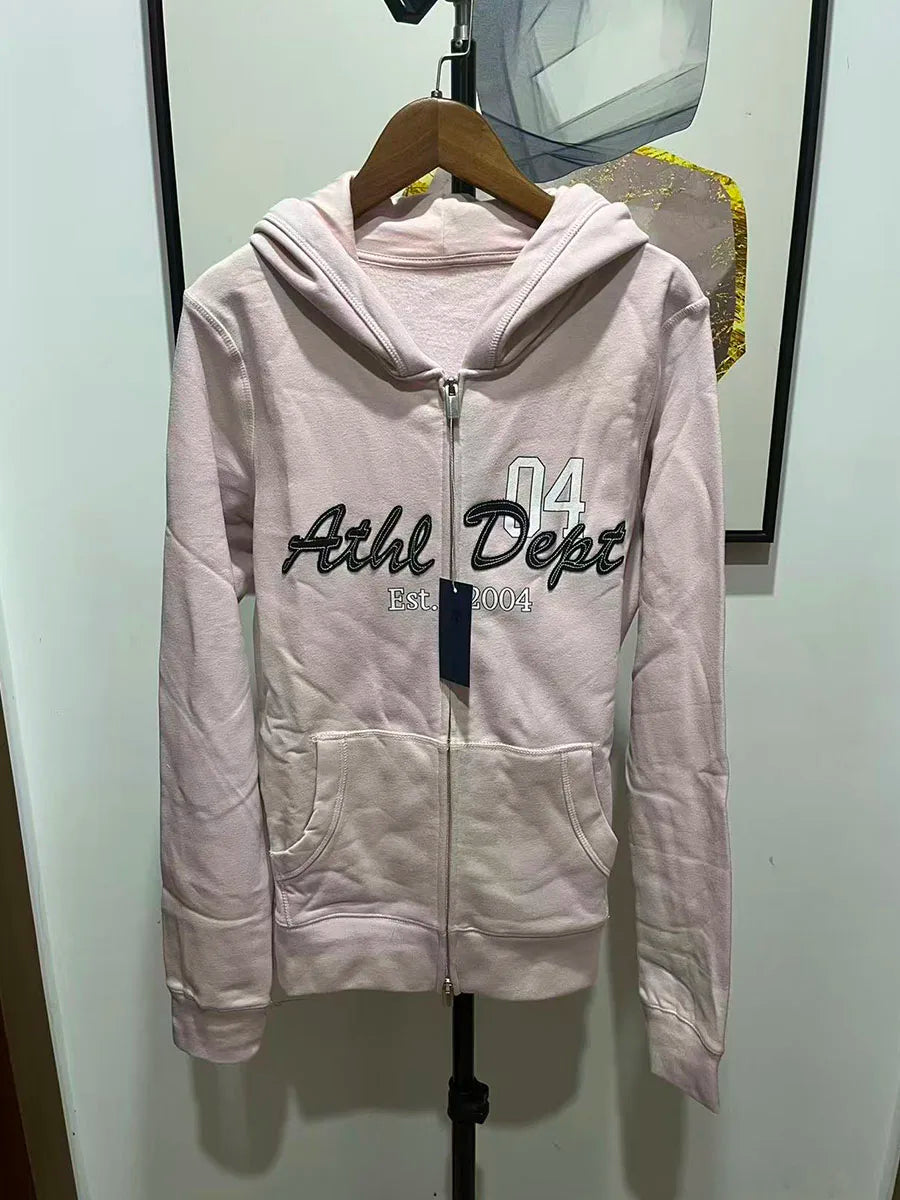 1977 Letter Embroidery Slim Zip-up Hoodie