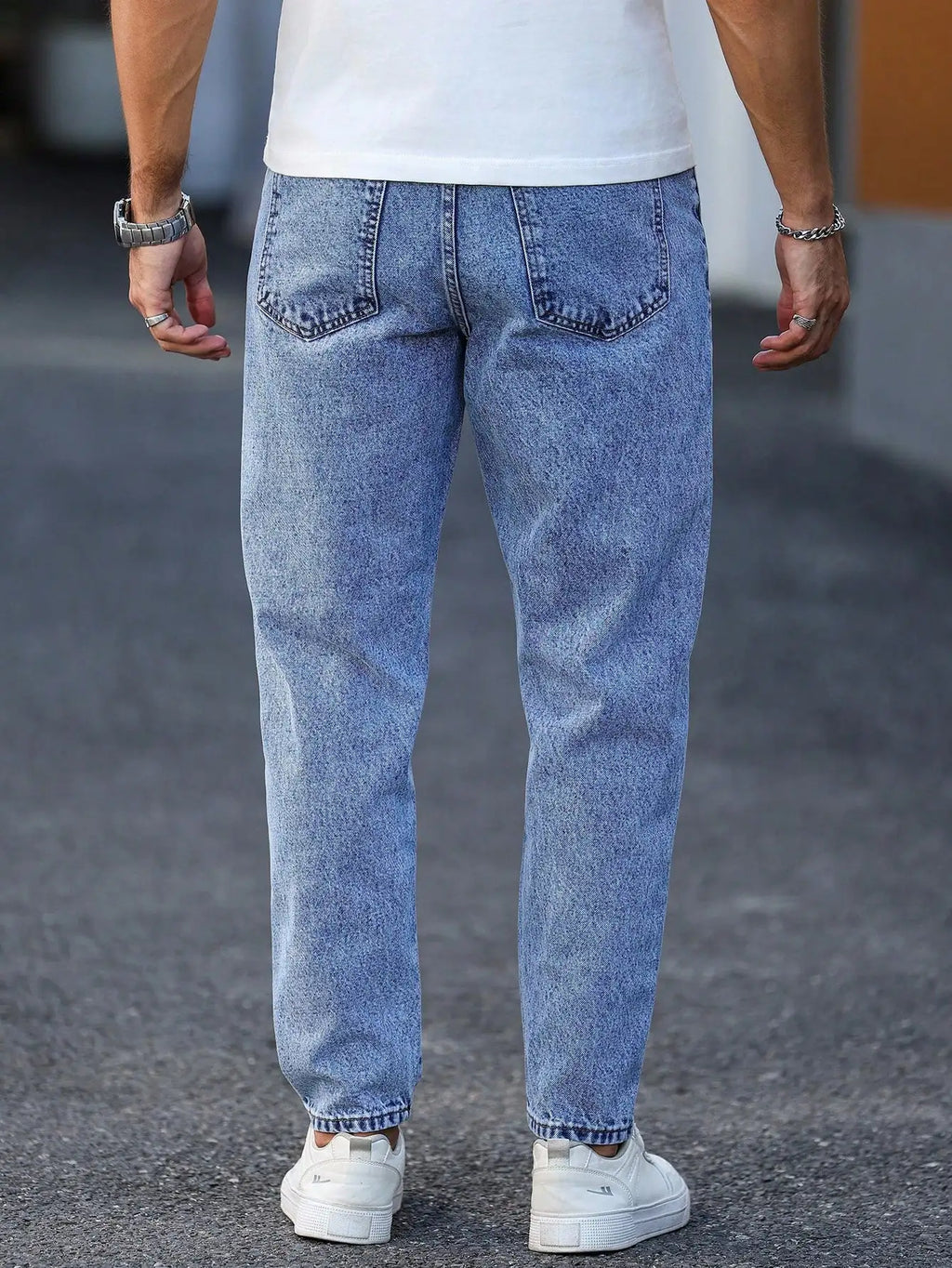 Relaxed Fit Tapered Acid Wash Jeans