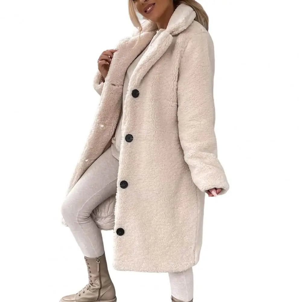 Plush Fleece Lapel Jacket with Buttons