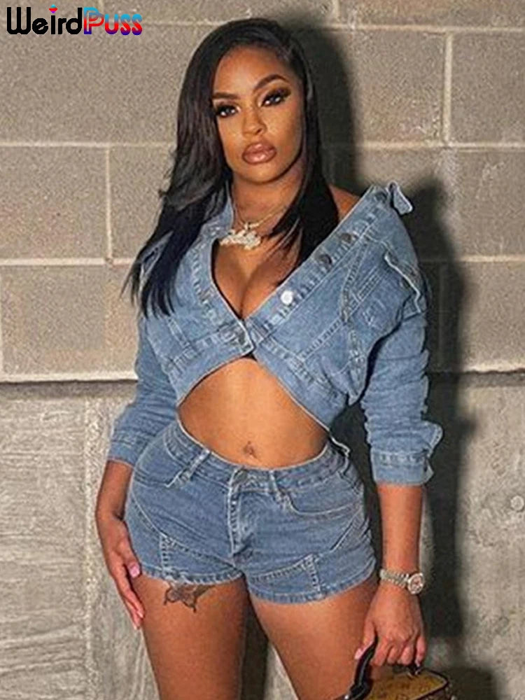 Weird Puss Denim 2 Piece Set