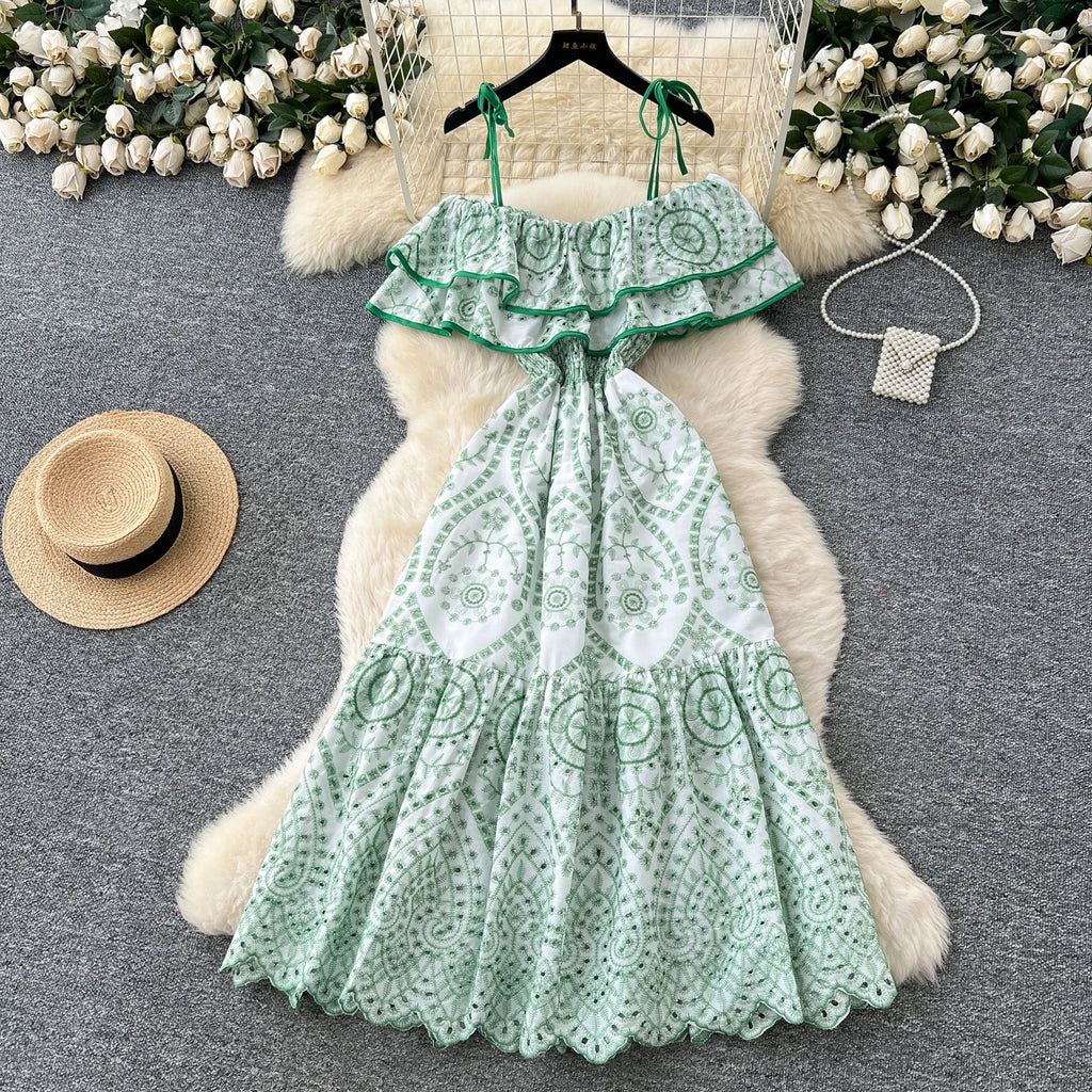 Eyelet Lace Ruffle Midi Dress