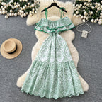 Eyelet Lace Ruffle Midi Dress