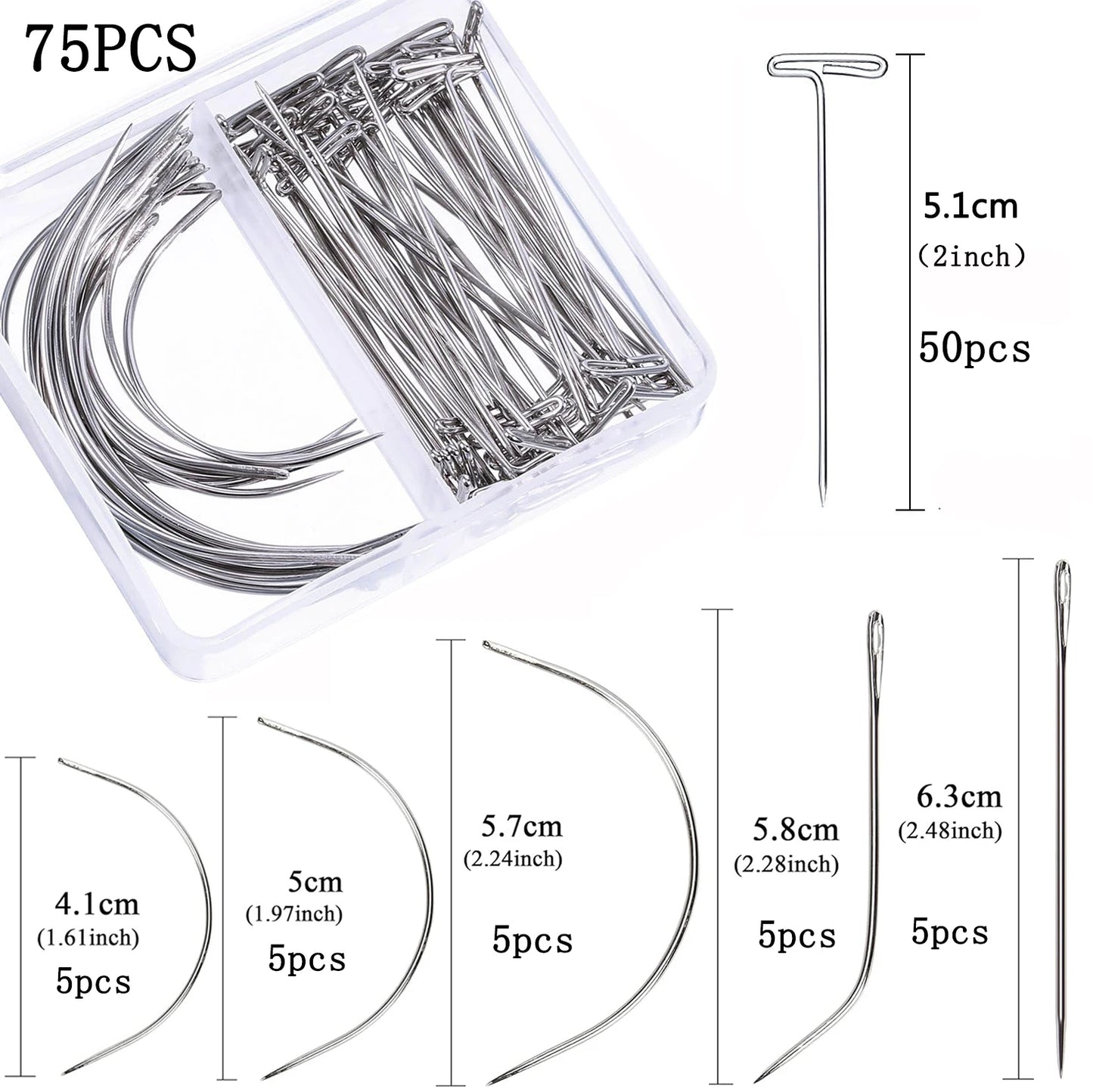 100pcs Long T pins Silver Wig Pins for Wigs Making/Display On Mannequin Canvas Head 38/51mm T pins needle Salon Styling Tools ﻿