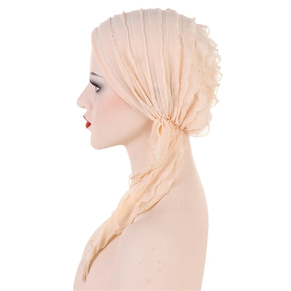 Shiny Glitter Elastic Solid Color Pre-Tied Hijabs Wrap Head Scarf Muslim Turban Bonnet for Women Inner Hat Turbantes Caps Mujer