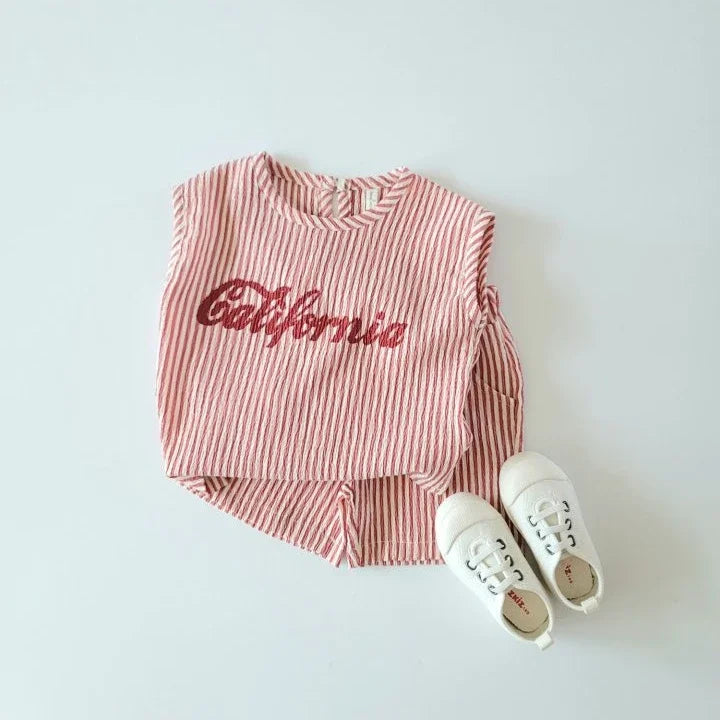 1～6歳 ベビー 男の子 ストライプ サマートラックスーツ 子供 レタープリント ノースリーブ 服セット ベビー 2点セット 韓国 夏 ファッション 服装