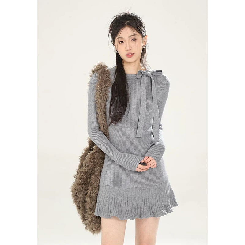 Vintage Bow Knitted Mini Dress