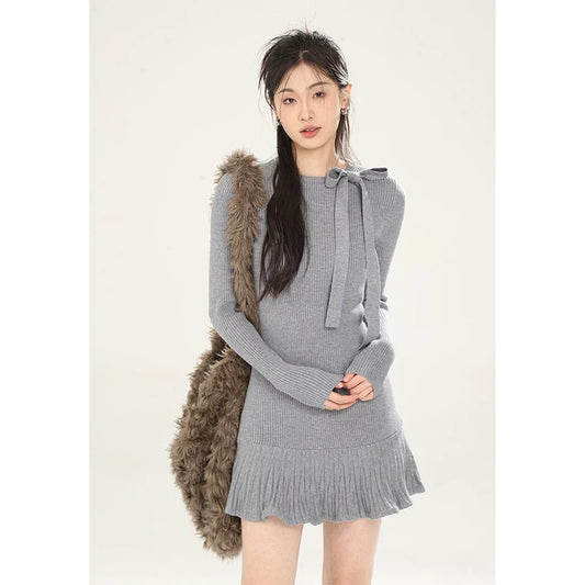 Vintage Bow Knitted Mini Dress