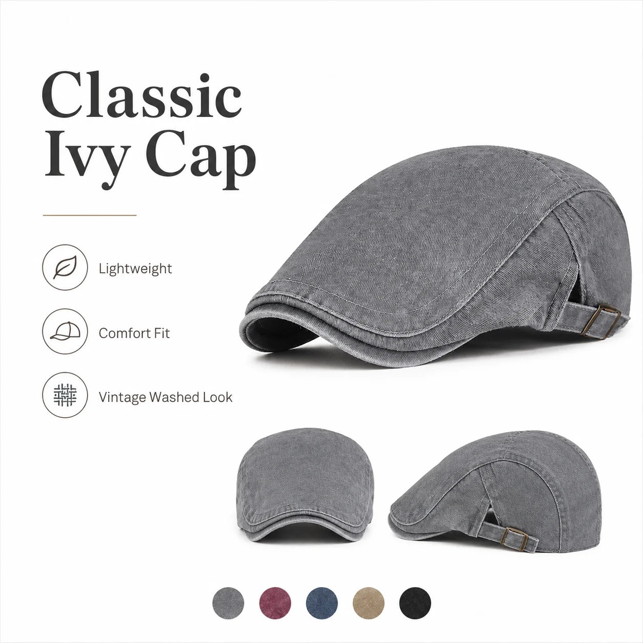 Vintage Washed Cotton Flat Cap
