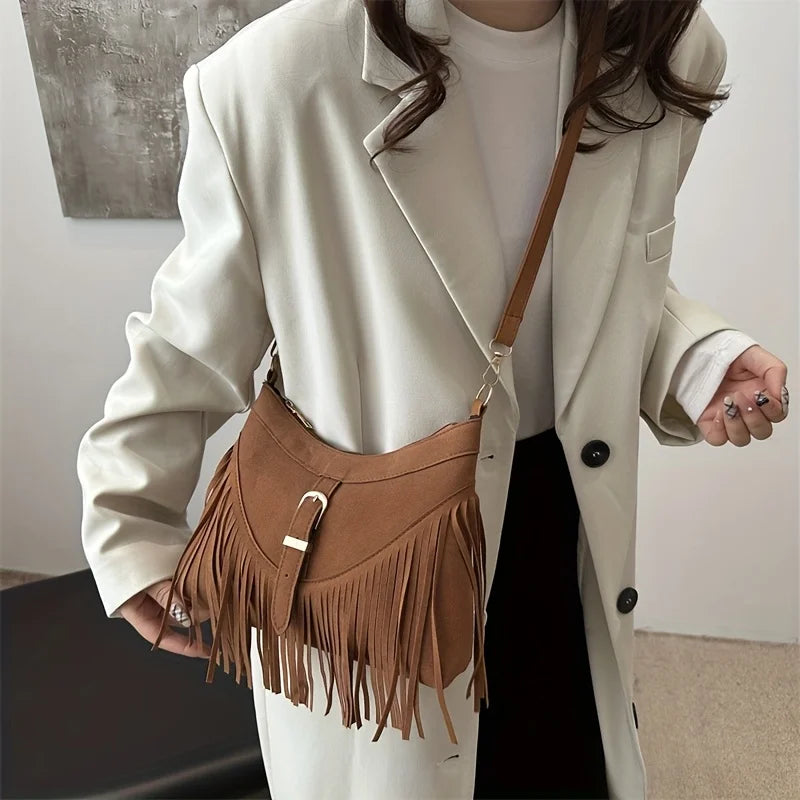 Tassel Suede Crossbody Bag
