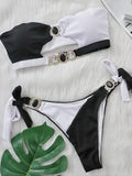 Patchwork Cut Out Rhinestone Bikini