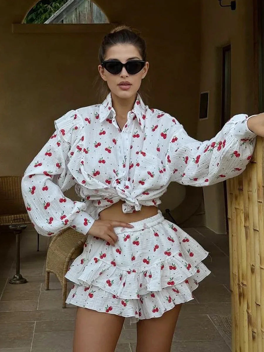 Bronladies Love Printed Long Sleeved Shorts Set