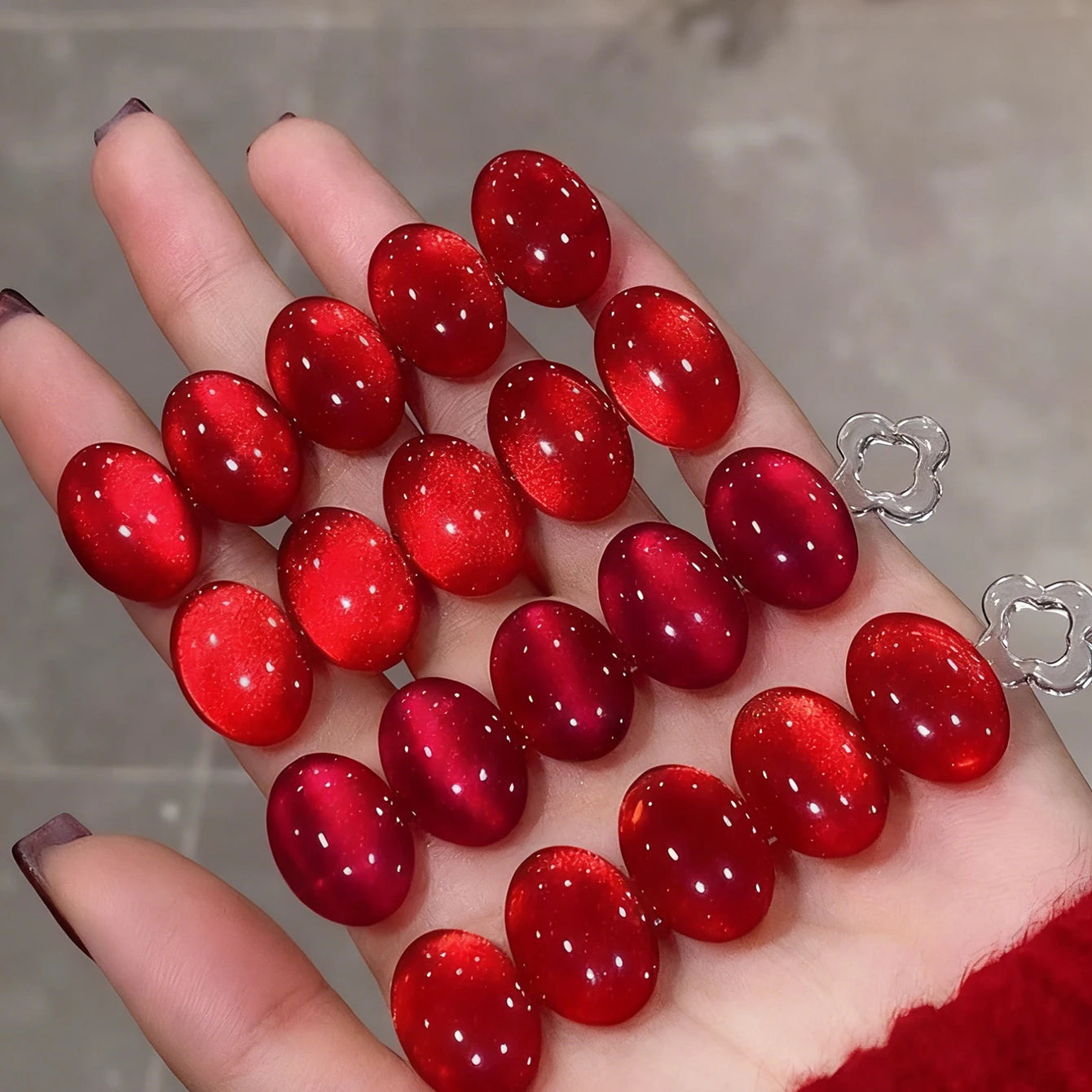 10ML 1-8PCS Red Cat Eye Nail Polish Red Nails 2026 New Cherry Wine Deep Red Glass Bead Magnet Cat Eye Spear Crystal Gel
