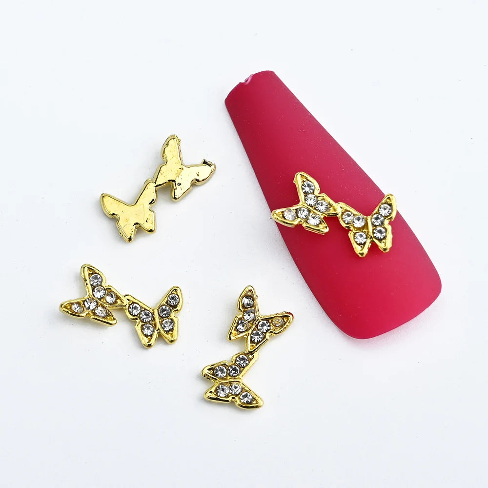 10Pcs Fairy Pink Zircon Nail Art 3D Charms Jewelry Butterfly Shaped Nail Crystal Alloy Decals 11*9mm Rhinestone Nail Decoration*