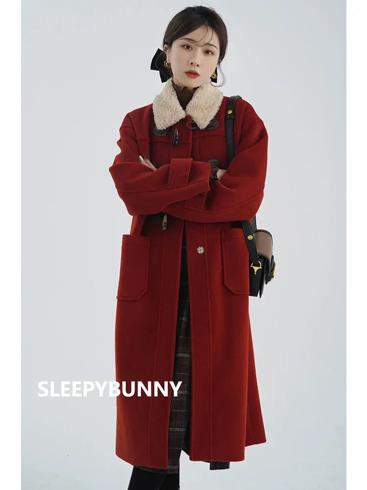 Lamb Wool Collar Duffle Coat