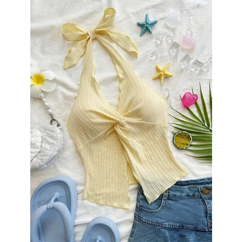 V-neck Halter Neck Crop Top