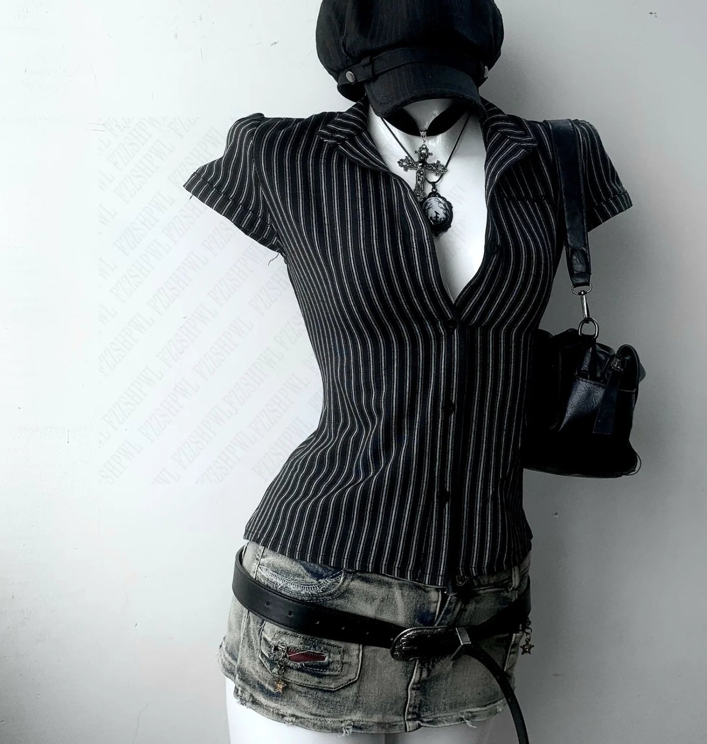 Pinstripe Short-Sleeve Fitted Shirt