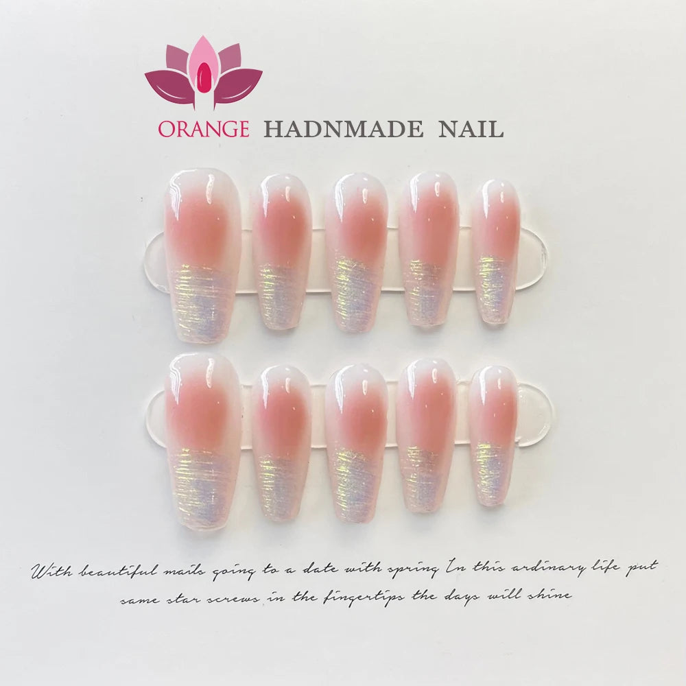 Medium Coffin Press on Nails Wearable Full Cover Artificial Nails With Designs Pink Color Handmade French Manicuree Fingernails