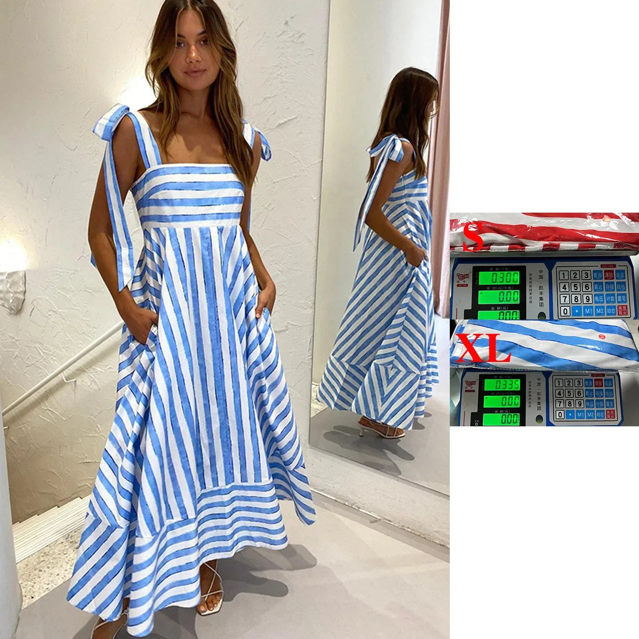 Striped Printing Lace-up Pendulum Dress