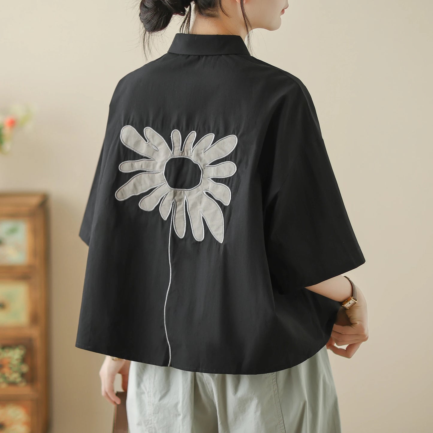 Cotton Linen Embroidered Shirt