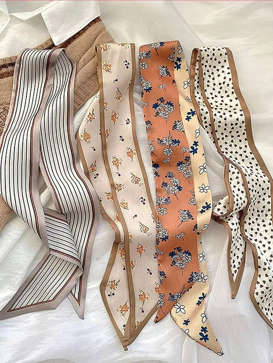 4pcs Set Women Silk Scarf Headband Geometric Striped Pattern Versatile Hair Accessory For Daily Vacation