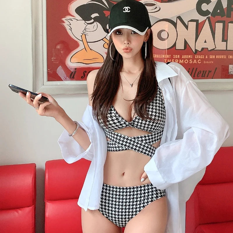 High Waist Plaid Bikini