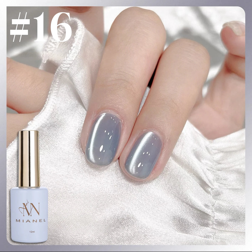 MIANEL 1-16PCS Light Smoke Magnet Cat Eye Gel Nail Polish 2025 New Glass Bead Nude Pink Nail Glue Pink Nails Blue Nails Nail Art