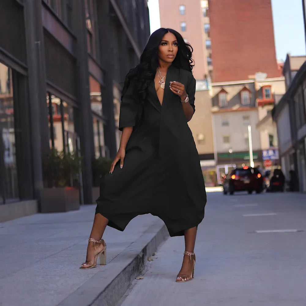 3/4 Sleeve Pocket  Harem Jumpsuit
