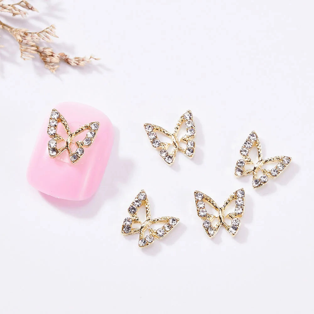 10Pcs Butterfly Nail Art Designer Charms 3D-Luxury Crystal Butterfly Nail Art Decor 12X10mm Alloy Butterfly Manicure Rhinestone*