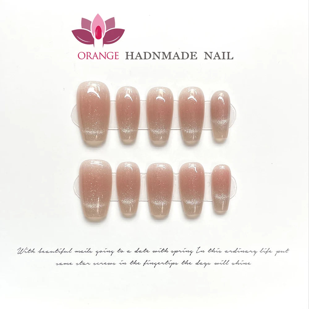 Medium Coffin Press on Nails Wearable Full Cover Artificial Nails With Designs Pink Color Handmade French Manicuree Fingernails