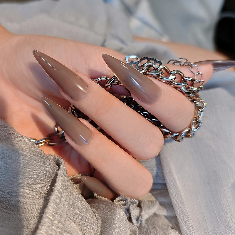 24pcs Extra Long Stiletto French Style Fake Nails