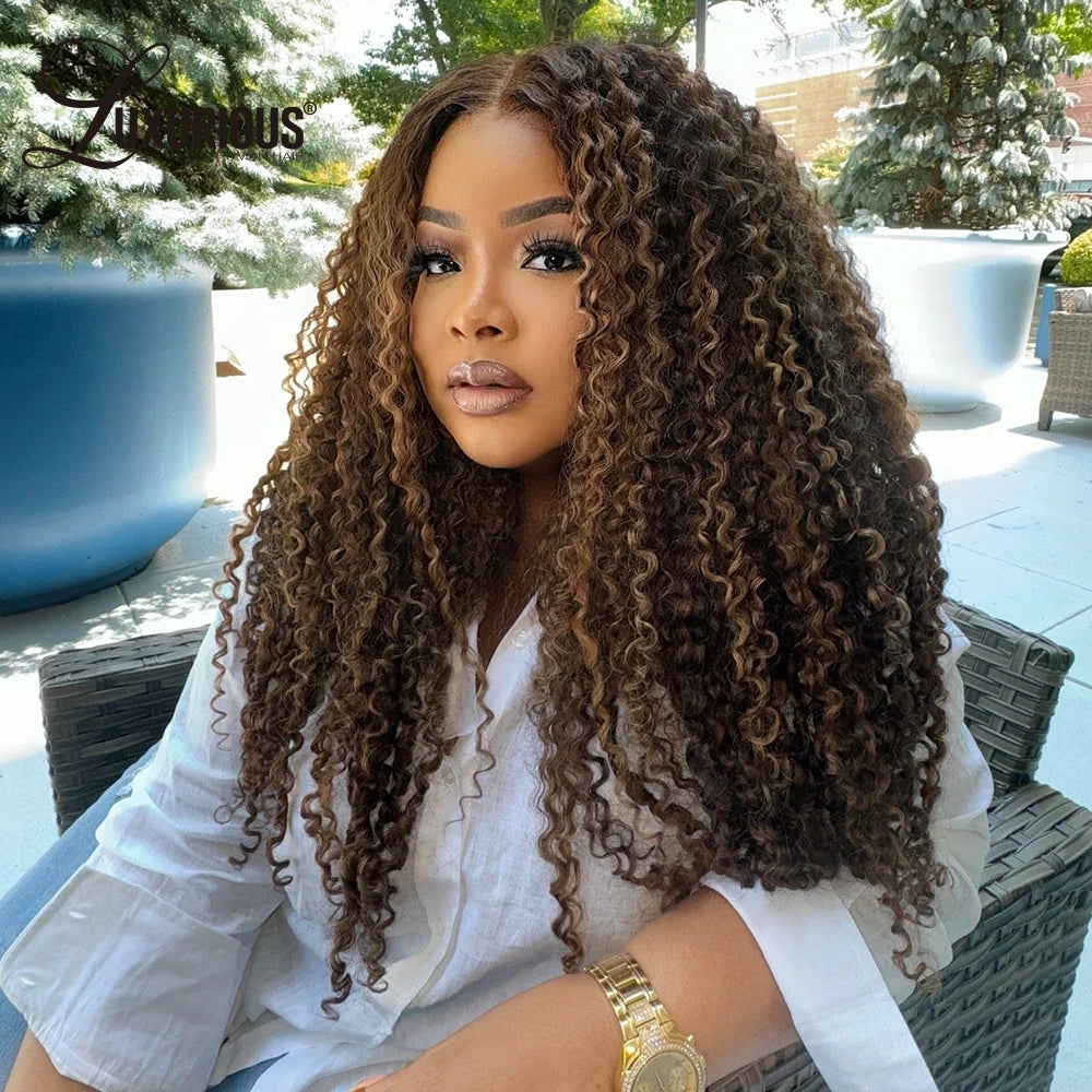 Honey Blonde Highlight Curly Wig