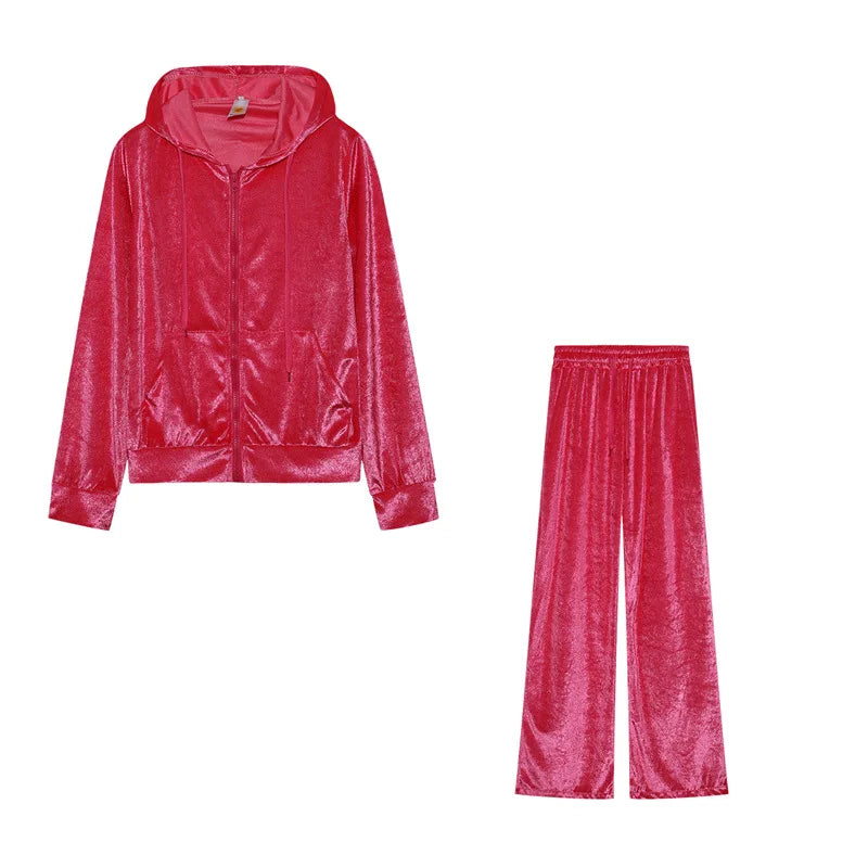 Women's Two Piece Tracksuit with Rhinestone Design, Casual Lounge Set, Sparkling Letter Hoodie and Pants