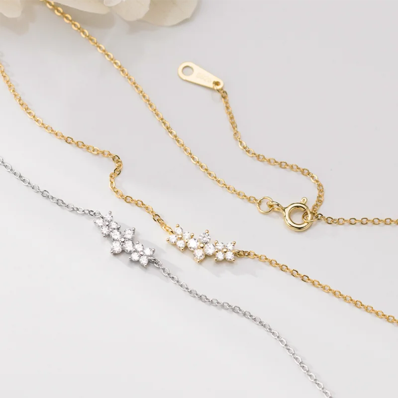 925 Sterling Silver Romantic Flower Clavicle Charm Chain Necklace