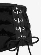 Gothic Moon Star Bat Flocking Peplum Hem Lace Up Swimsuit Set