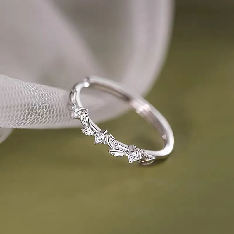 925 Sterling Silver Zircon Ear of Wheat Adjustable Ring