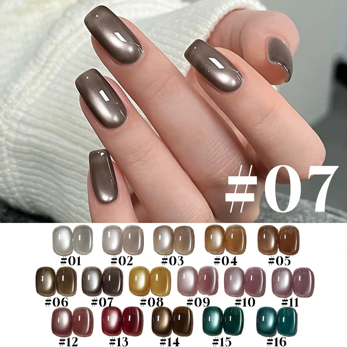 12ML 1-16PCS Beach Essentials Summer Nails Top Selling Fenglin Evening Moonlight Cat Eye Green Glass Bead Magnet Gel Nail Polish