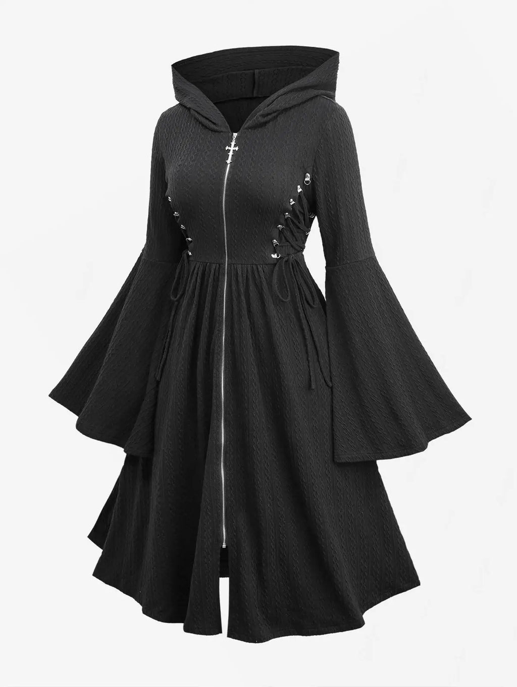 Knit Lace Up Pullover Hoodie