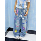 Baggy Graffiti Print Jeans