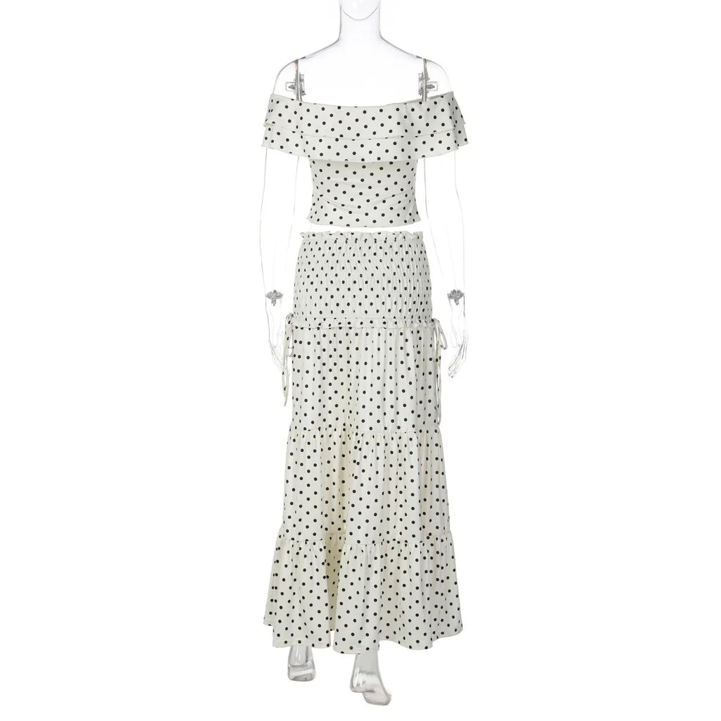 Polka Dot Crop Top And Side Bow Skirt Set