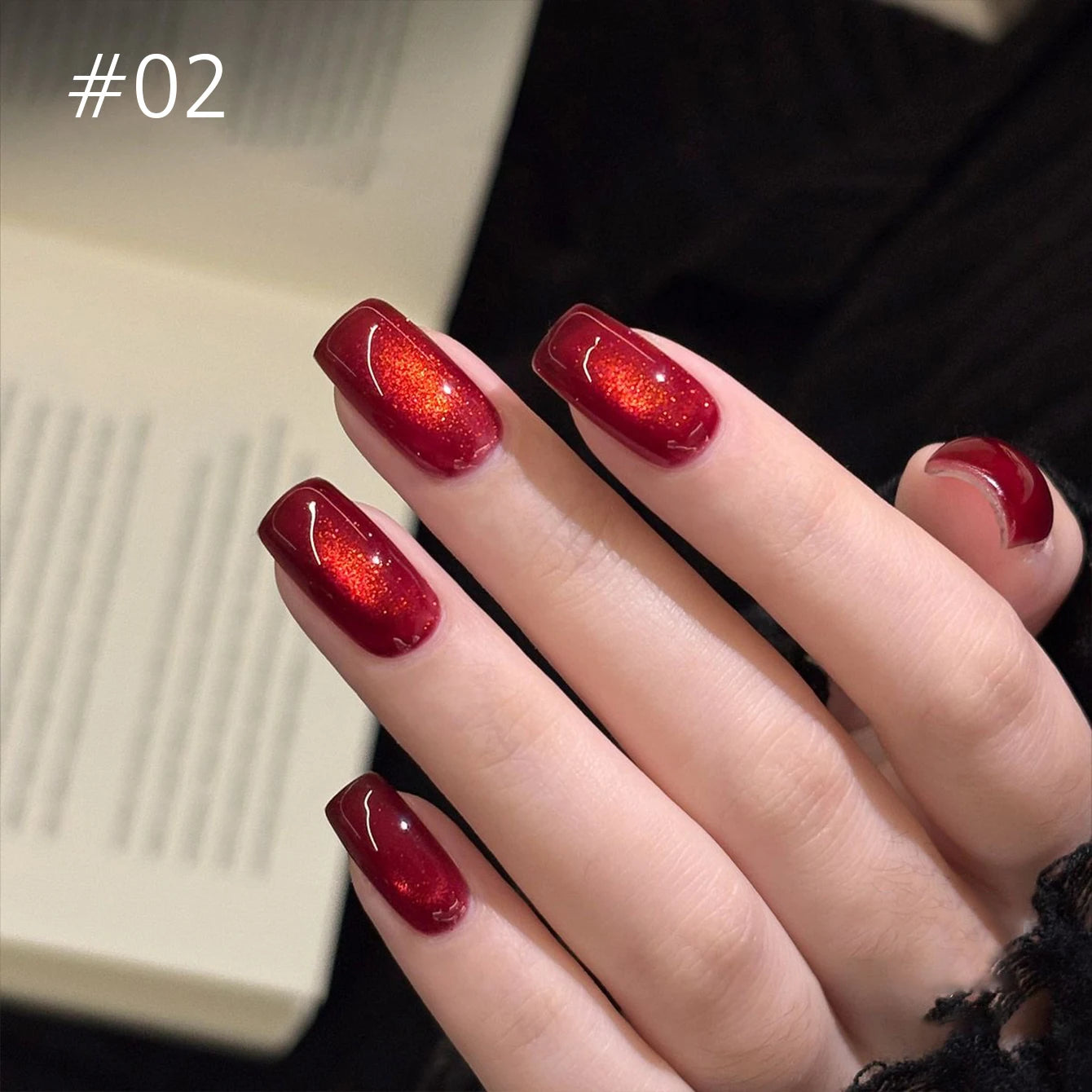 10ML 1-8PCS Red Cat Eye Nail Polish Red Nails 2026 New Cherry Wine Deep Red Glass Bead Magnet Cat Eye Spear Crystal Gel