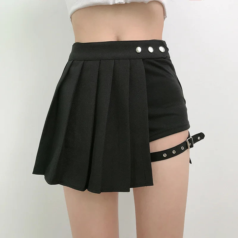High Waisted Pleated Asymmetric Skort