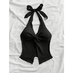 V-neck Halter Neck Crop Top