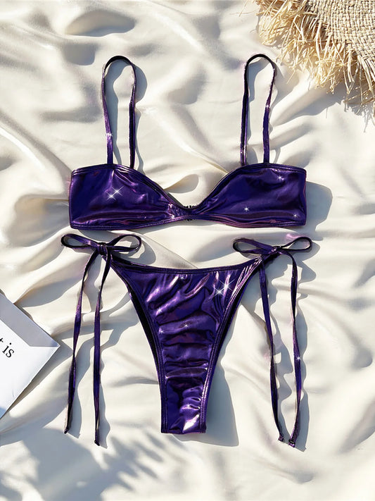 Veinkueeni PU Faux Leather High Leg Cut Bikini
