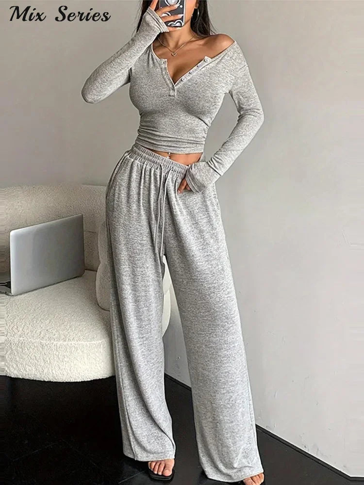 Button Pullover Pants Set