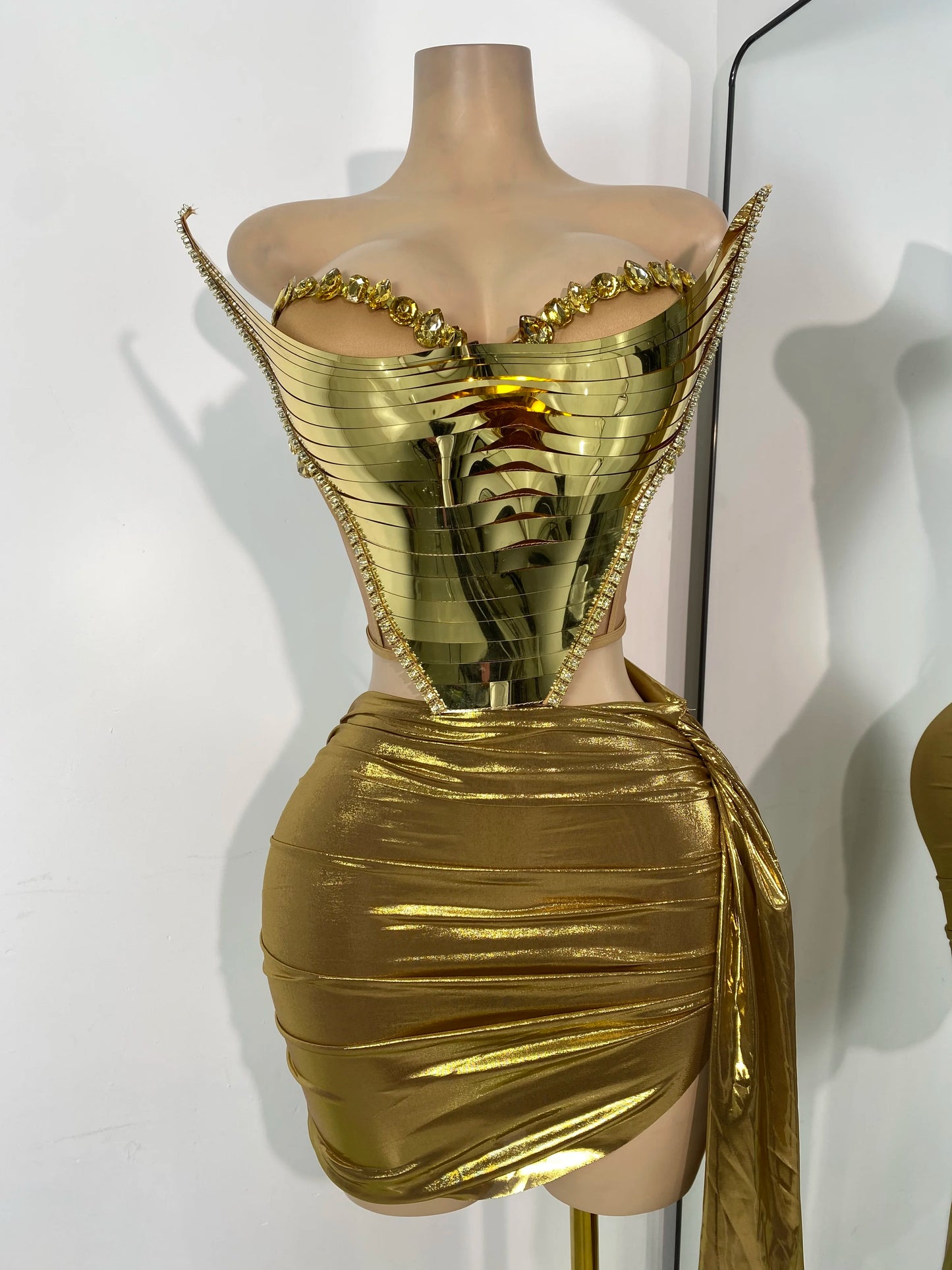 Sparkly Diamonds Silver Gold Two Pieces Backless Dress