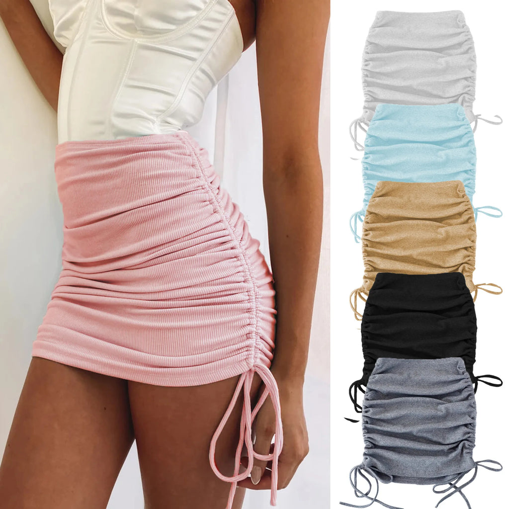 Solid Color Drawstring Ruched Skirt