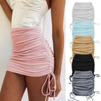 Solid Color Drawstring Ruched Skirt