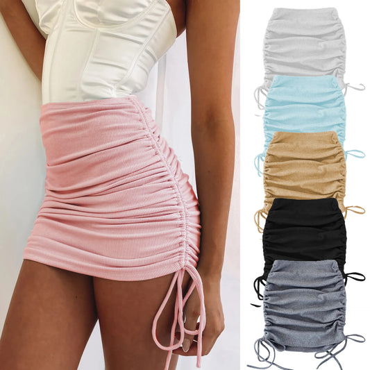 Solid Color Drawstring Ruched Skirt